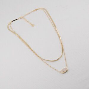 Kendra Scott Oval Double Layer Snake Chain White Quartz Necklace